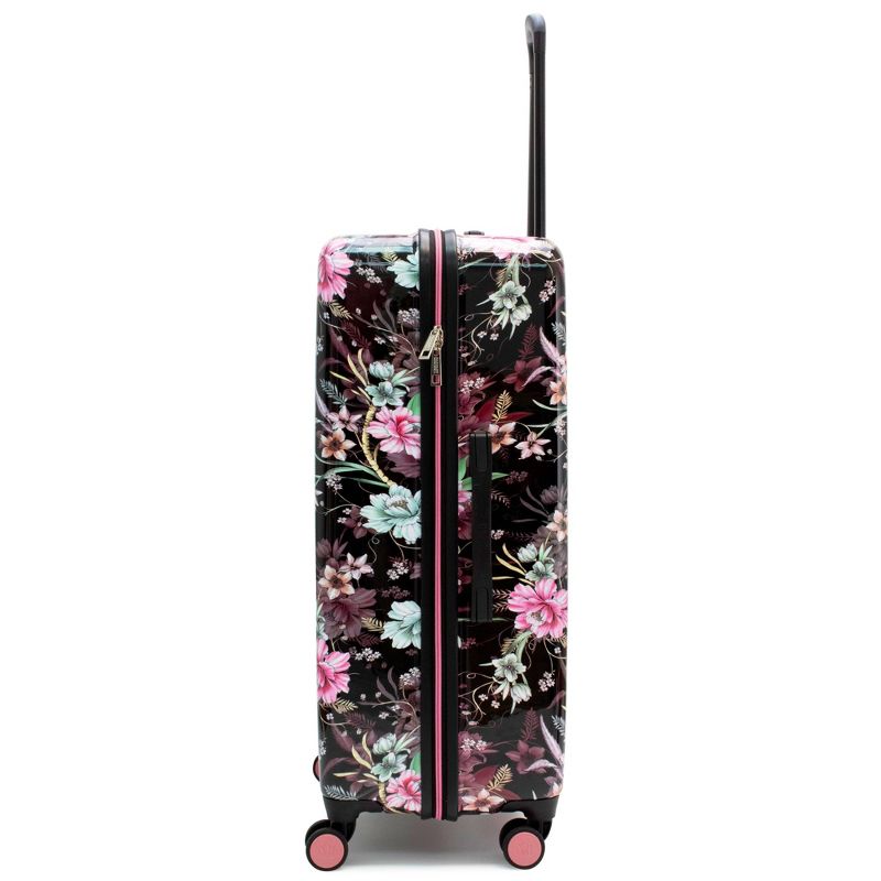 Badgley Mischka Winter Flowers Expandable Hardside Checked 3pc Luggage Set - Black, 5 of 6
