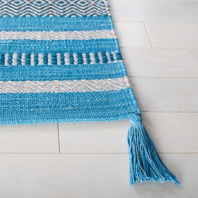 Coastal Breeze Blue/Grey Cotton Square Area Rug - 6'x6'