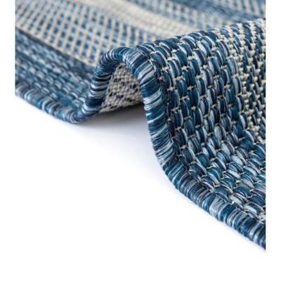 Blue Square Synthetic Flat Woven Outdoor Rug
