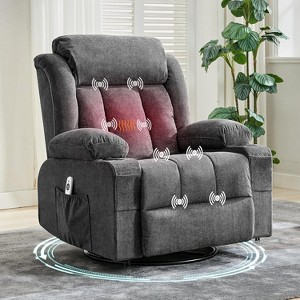 Rocker Recliner Chair with Heat and Massage, 360° Swivel Oversized Recliner for Adults, Single Sofa Seat 2 Side Pockets, Cup Holders, and USB Ports - 1 of 4