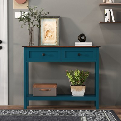 39'' Farmhouse Entryway Table with Drawers and Storage Shelf,Console Table for Living Room or Hallway-Baofuwish