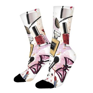 Cosmetic Pattern Women Printed Crew Socks Funny Funky Socks Soft Polyester Novelty Gifts for Artists Men - 1 of 1