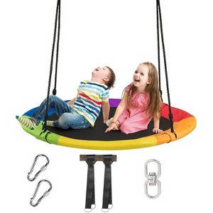 Gymax 40" Saucer Tree Swing Outdoor Oxford Platform Swing w/ Steel Frame Colorful Swing Seat Round Flying Swing for Kids - 1 of 4