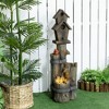 Outsunny Outdoor Fountain with Birdhouse, Cascading Garden Waterfall Bird Bath with 3-Tier Rustic Tree Trunk Log Design, Lights for Yard Decor, Brown - 2 of 4