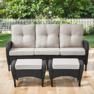 Gymojoy Outdoor 3-Seat Sofa PE Wicker Sofa Patio Sofa Couch - 1 of 4
