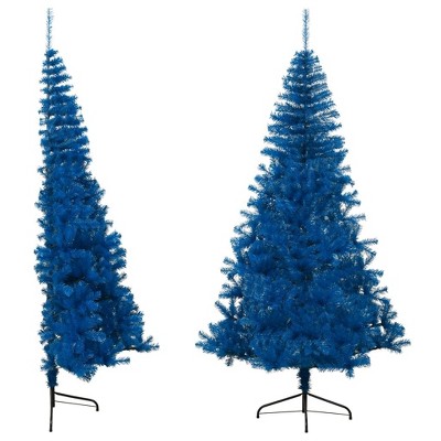 vidaXL Half Christmas Tree - 7ft Round Artificial Xmas Tree with Stand, Blue Color, Sturdy Steel Base