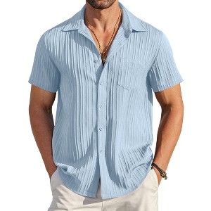 COOFANDY Men's Casual Button Down Shirts Short Sleeve Textured Summer Beach Shirt with Pocket - 1 of 3