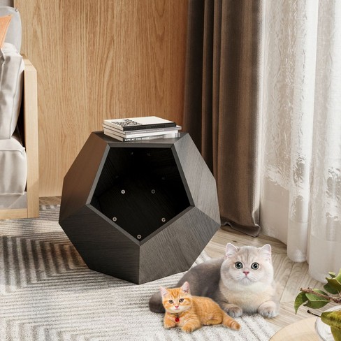 Modern Dark Brown Cat Kennel,litter Box,artificial Flower Pots,side ...