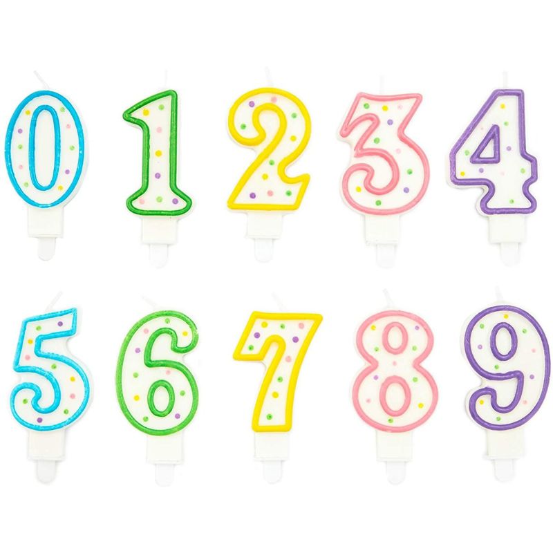 Blue Panda 154-Piece Numbers 0-9 and Rainbow Stripes Birthday Cake Topper Candles with Holders for Party Decor, 4 of 9