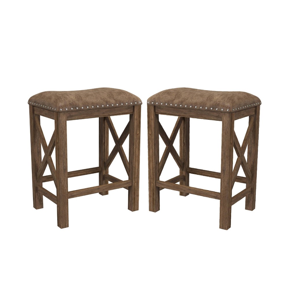 Photos - Chair Set of 2 Willow Bend Counter Height Barstool Walnut/Brown- Hillsdale Furni