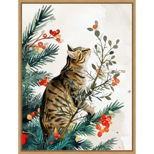Amanti Art Cats Life Holiday Tree by Justyna Jaszke Framed Canvas Wall Art - 1 of 4