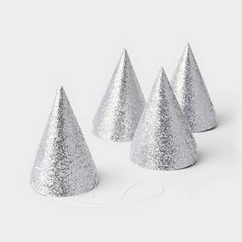 10ct 5" Glittered Party Hats Silver - Spritz™