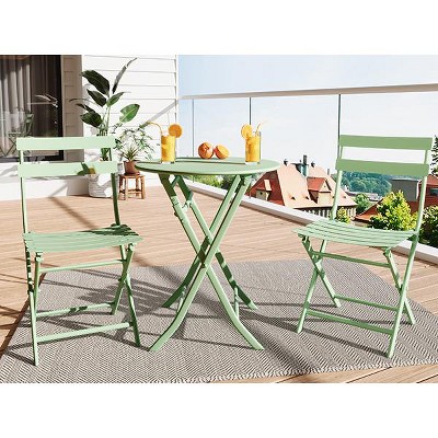 Whizmax 3-Piece Outdoor Bistro Set - Folding Table and 2 Chairs, Metal Patio Furniture for Porch, Garden, Balcony, Poolside