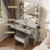 Vanity Desk with LED Lighted Mirror and 3 Adjustable Lights,  Makeup Vanity with Storage Stool, 2 Large Drawers and 4 Open Shelves - 3 of 4