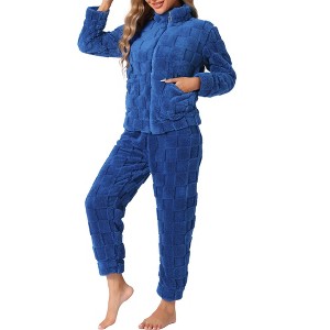 cheibear Women's Flannel Long Sleeve Soft Winter Warm Rabbit Pattern Pajama Sets with Pockets - 1 of 4