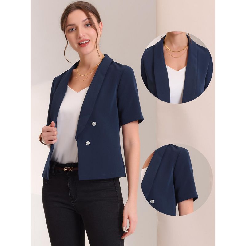 Allegra K Women's Regular Fit Shawl Collar Open Front Short Sleeve Work Office Suit Blazer, 2 of 6