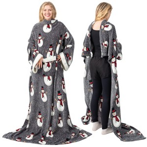 PAVILIA Wearable Blanket with Sleeves for Women Men Adults, Warm Soft Plush Snuggle Pocket Sleeved TV Throw - 1 of 4