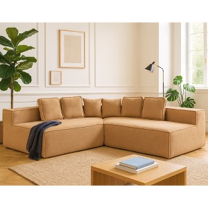 GDFStudio Rhea 132'' 2-Seater Modern Teddy Fleece Sectional Sofa with 6 Cushions - 1 of 4