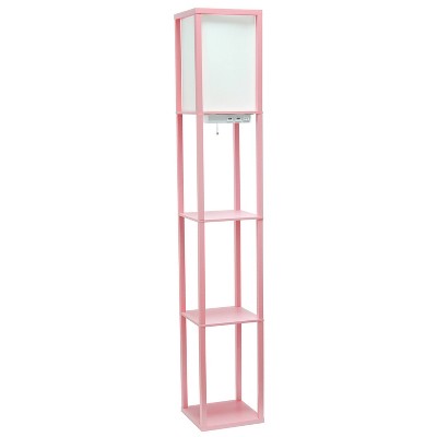 Floor Lamp Etagere Organizer Storage Shelf with 2 USB Charging Ports and Linen Shade - Simple Designs