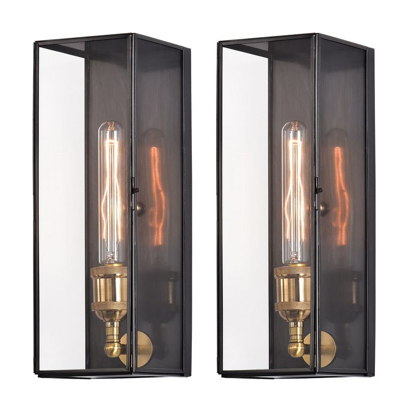 C Cattleya 2-Pack Brass Outdoor Wall Light Fixtures with Tempered Clear Glass Shade, 1 of 8