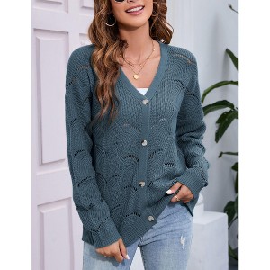 Women's Lightweight Crochet Cardigan Long Sleeve Hollow Out Kint Sweaters - 1 of 4