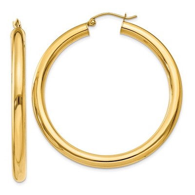 Black Bow Jewelry 4mm, 14k Yellow Gold Classic Round Hoop Earrings, 45mm (1 3/4 Inch)