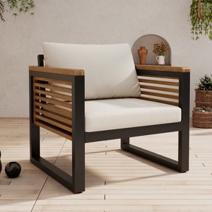 Christopher Knight Home Felina Outdoor Acacia Wood and Metal Club Chair with Water-Resistant Cushion, Teak/Beige - 1 of 4