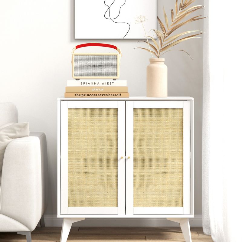 HOMCOM Rattan Storage Cabinet, Accent Cabinet with 2 Doors and Adjustable Shelf for Living Room, Dining Room, Entryway, White, 5 of 7