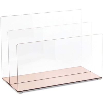 Okuna Outpost Clear Acrylic Desktop File Holder Organizer with 2 Slots & Rose Gold Base, 9 x 4.5 x 6.5 in
