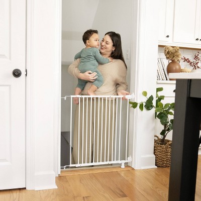 White Metal Swinging Stairway Baby Gate, 28-42 Inches