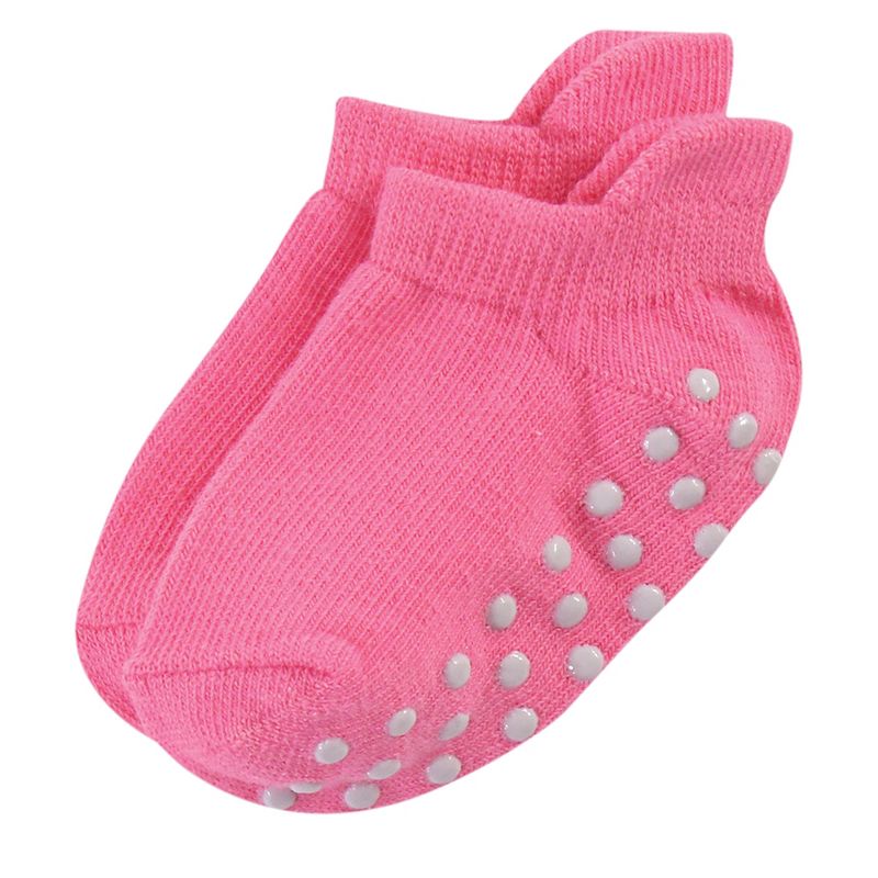 Touched by Nature Baby and Toddler Girl Organic Cotton Socks with Non-Skid Gripper for Fall Resistance, Solid Pink Coral, 5 of 11