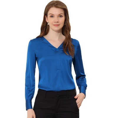 Allegra K Women's Elegant Satin Long Sleeve Office Work Blouses