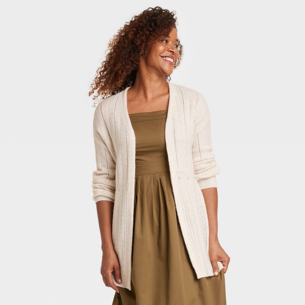 Women's Cable Pointelle Cardigan - Knox Rose™ Heather Cream s