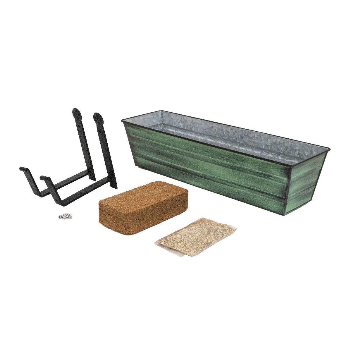 ACHLA Designs Small Patina Finish Rectangular Galvanized Steel Outdoor Planter Box with Mounting Bracket Green - thumbnail 6