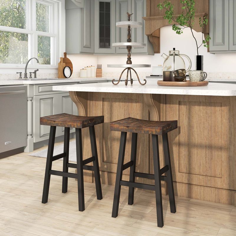 Costway 24" Bar Stool Set of 2 Counter Height Solid Wood Curved Saddle Seat Footrest, 2 of 10