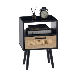 NicBex 15.75 inch Rattan Nightstand with 1 Drawer,Modern Side Table with Solid Wood Legs,Bedside Table for Bedroom,Living Room - 1 of 4