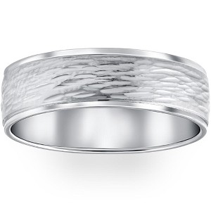 Pompeii3 Hand Etched 6mm Dome Wedding Band 10K White Gold - 1 of 4