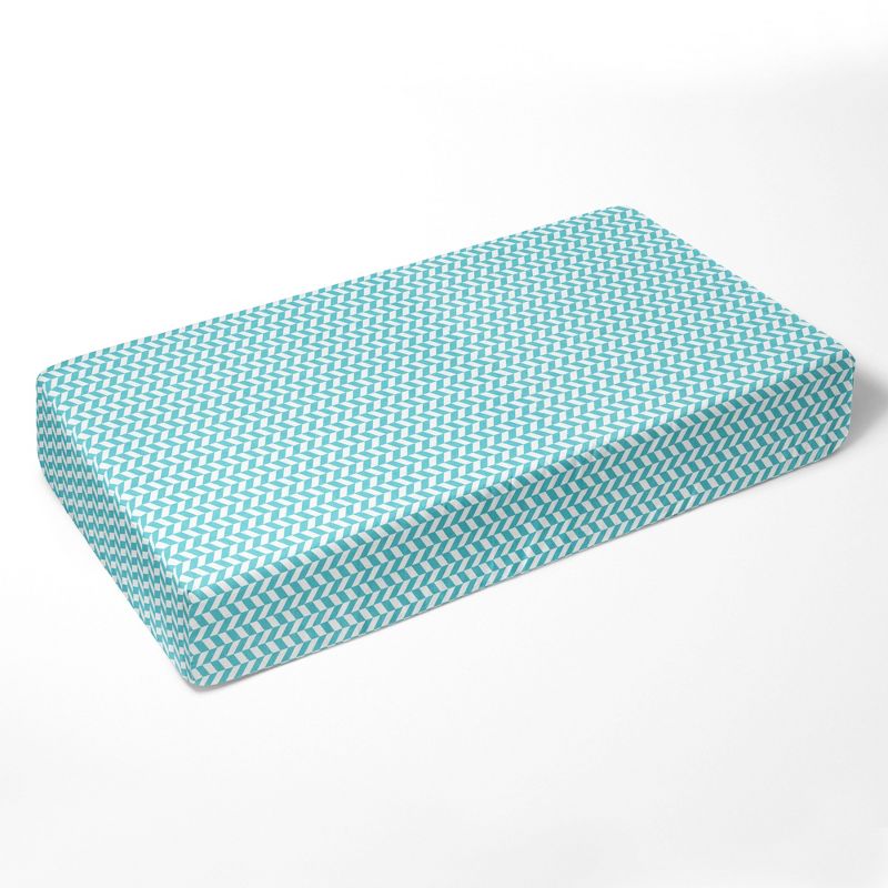 Bacati - Herringbone Aqua Muslin 3 pc Toddler Bed Sheet Set 100 pecent cotton, 4 of 7