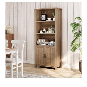 Farmhouse Bookshelf with Doors 5 Tier Adjustable Shelves Storage for Living Room Bedroom - 1 of 4