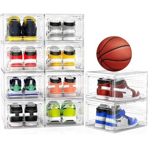 Attop 10 Pack XX Large Thicken Sturdy Hard Plastic Clear Stackable Shoe Storage Boxes for Size 12, Sneaker Shoe Rack Bins Organizer for Closet, White - 1 of 4