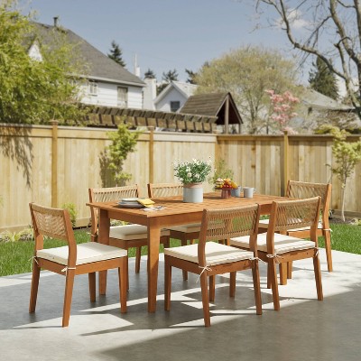 Eucalyptus Wood 6-Person Outdoor Dining Set with Cushions