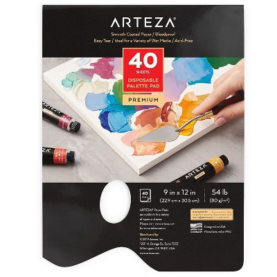 Arteza Disposable Palette Bleed-Proof Paper Pad, Simple Cleanup, 9"x12", 40 Sheets (ARTZ-9667)