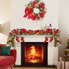 6 ft Pre-Lit Christmas Garland with Timer,  Red & Gold Ornaments, Velvet Bows, 20 Warm Lights, for Mantel, Fireplace, Stairs - 4 of 4