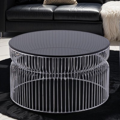 CT901 Modern Contemporary Metal Nested base and Tinted tempered glass top material 30inCoffee Table, Round Table for Living room, Chrome
