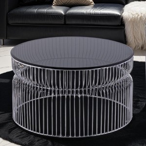 CT901 Modern Contemporary Metal Nested base and Tinted tempered glass top material 30inCoffee Table, Round Table for Living room, Chrome - 1 of 1