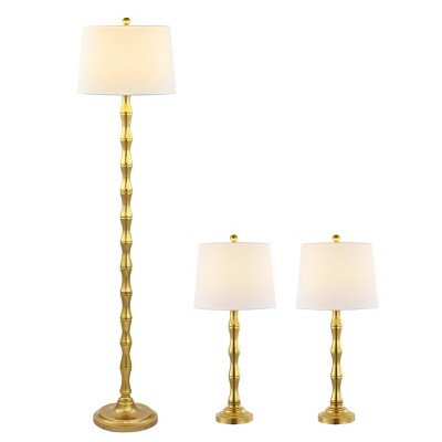 Aurelia Gold Leaf Floor and Table Lamp Set with White Shades