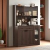 71" Tall Kitchen Pantry Storage Cabinet with Reeded Glass Doors, Microwave Stand ,Pegboard Back, Large Capacity Bakers Rack for Kitchen, Pantry - 2 of 4