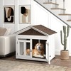 Skyzone 40" Solid Wood Dog House with Magnetic Lock Door, Elevated Removable Floor, Side Fence - 2 of 4