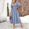 Womens Bell Sleeve Midi Dress Faux Wrap Emprie Waist Smocked Dress Formal Guest Dress A Line Side Slit Maxi Garden Party Dress - 3 of 3