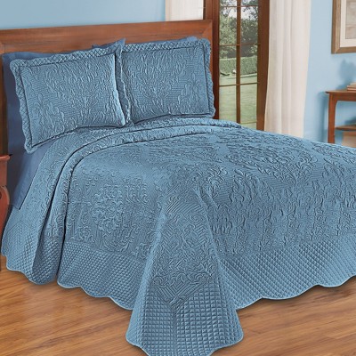 Victoria Damask Textured Blue Twin Bedspread